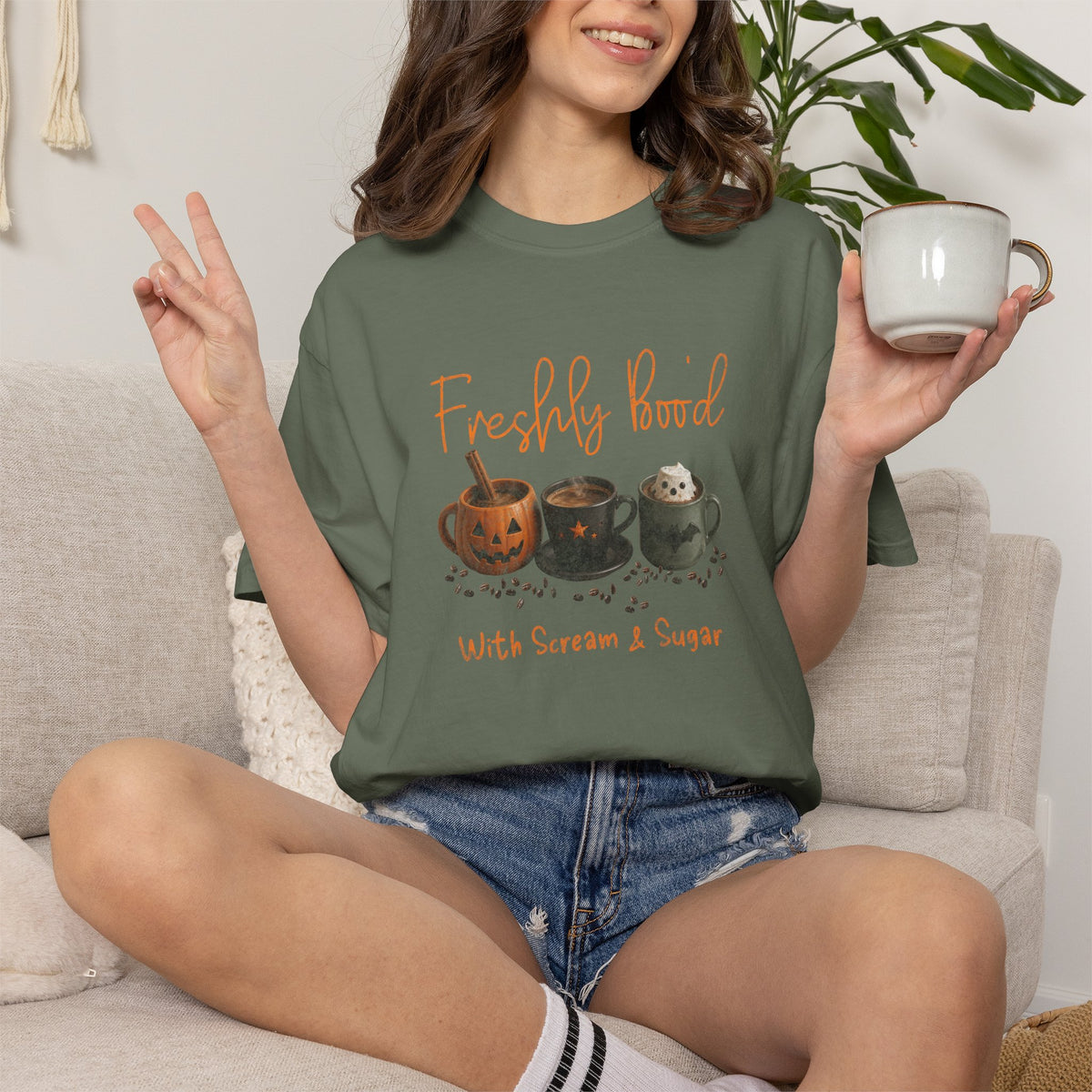 Freshly Brewed Scream & Sugar Coffee Halloween T-Shirt