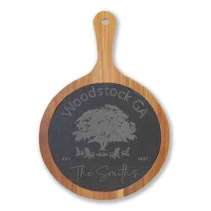 Woodstock Personalized Bamboo Board with Slate Inlay & Cheese Knives