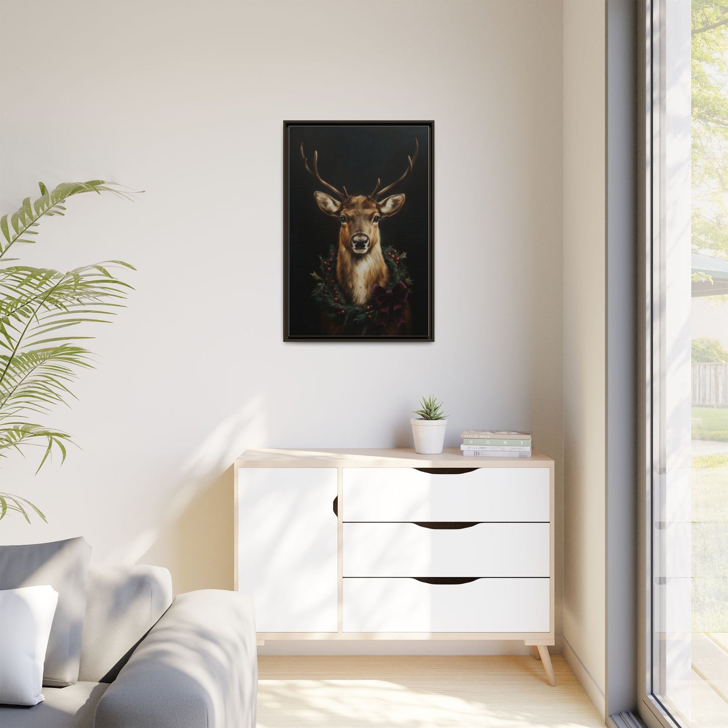 Framed Deer and Wreath Canvas Print