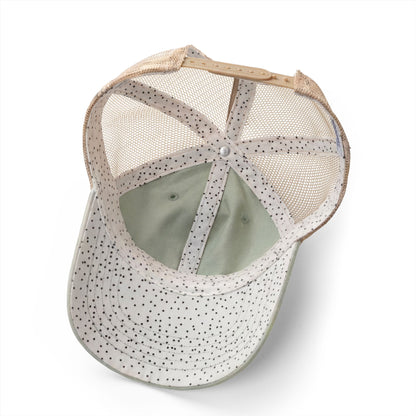 Washed Mesh-Back Ponytail Hat with white LUNACY embroidery