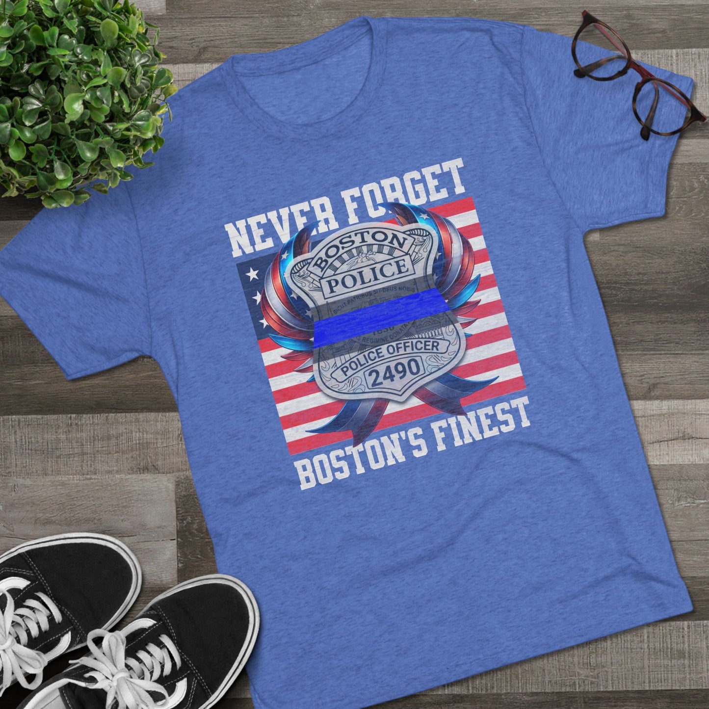 Justice for John OKeefe Tri-Blend Crew Tee, Free Karen Read Shirt, Boston Police Shield Tshirt, Badge 2490 Support Badge Design
