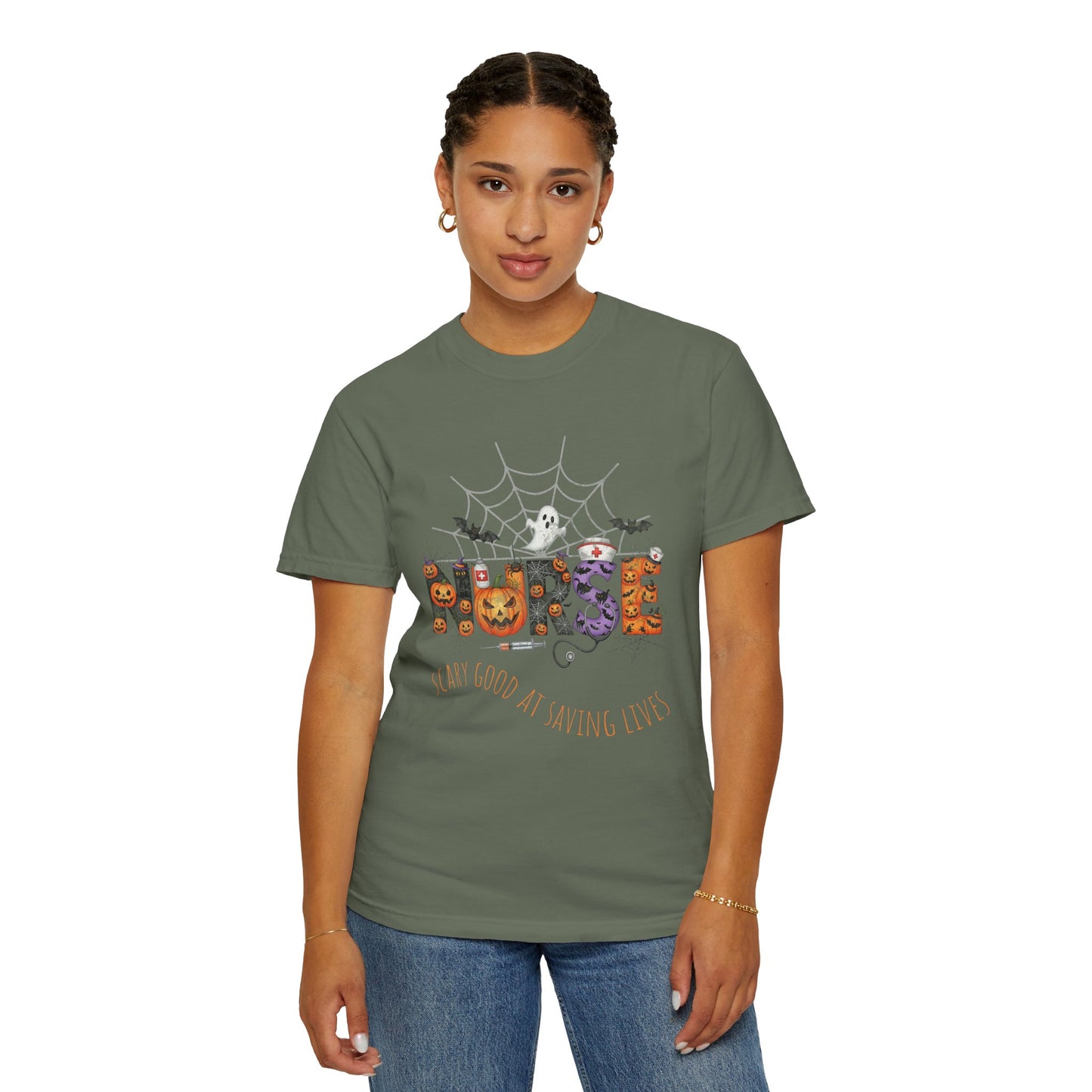 Halloween Nurse RN Garment Dyed Tee