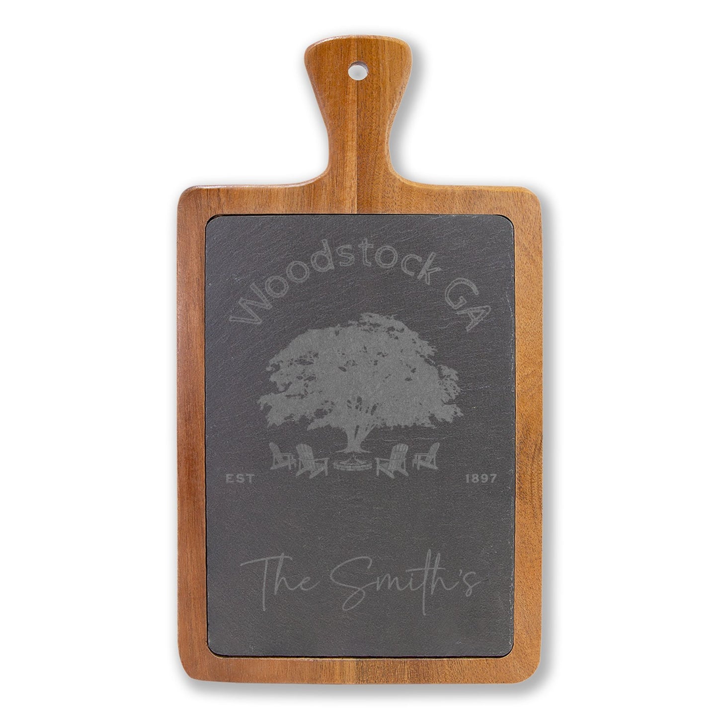 Woodstock Personalized Bamboo Board with Slate Inlay & Cheese Knives