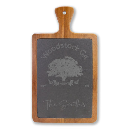 Woodstock Personalized Bamboo Board with Slate Inlay & Cheese Knives