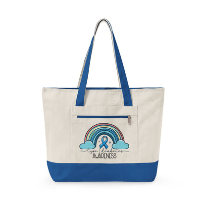 T1D Awareness Rainbow Zippered Canvas Tote