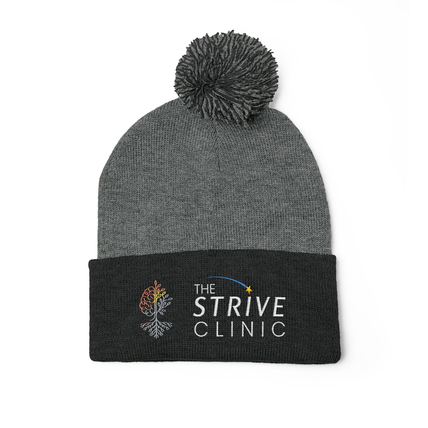 Embroidered Pom-Pom Knit Cap — The Strive Clinic Logo Beanie