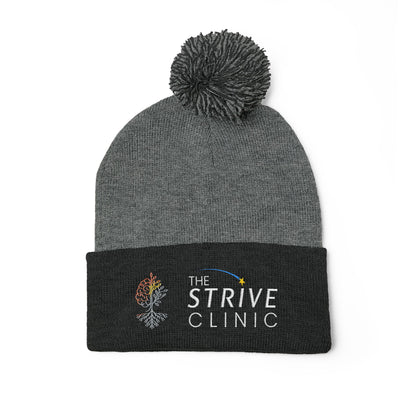 Embroidered Pom-Pom Knit Cap — The Strive Clinic Logo Beanie