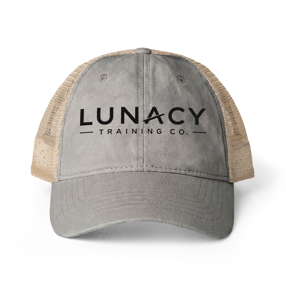 Washed Mesh-Back Ponytail Hat with Black LUNACY embroidery
