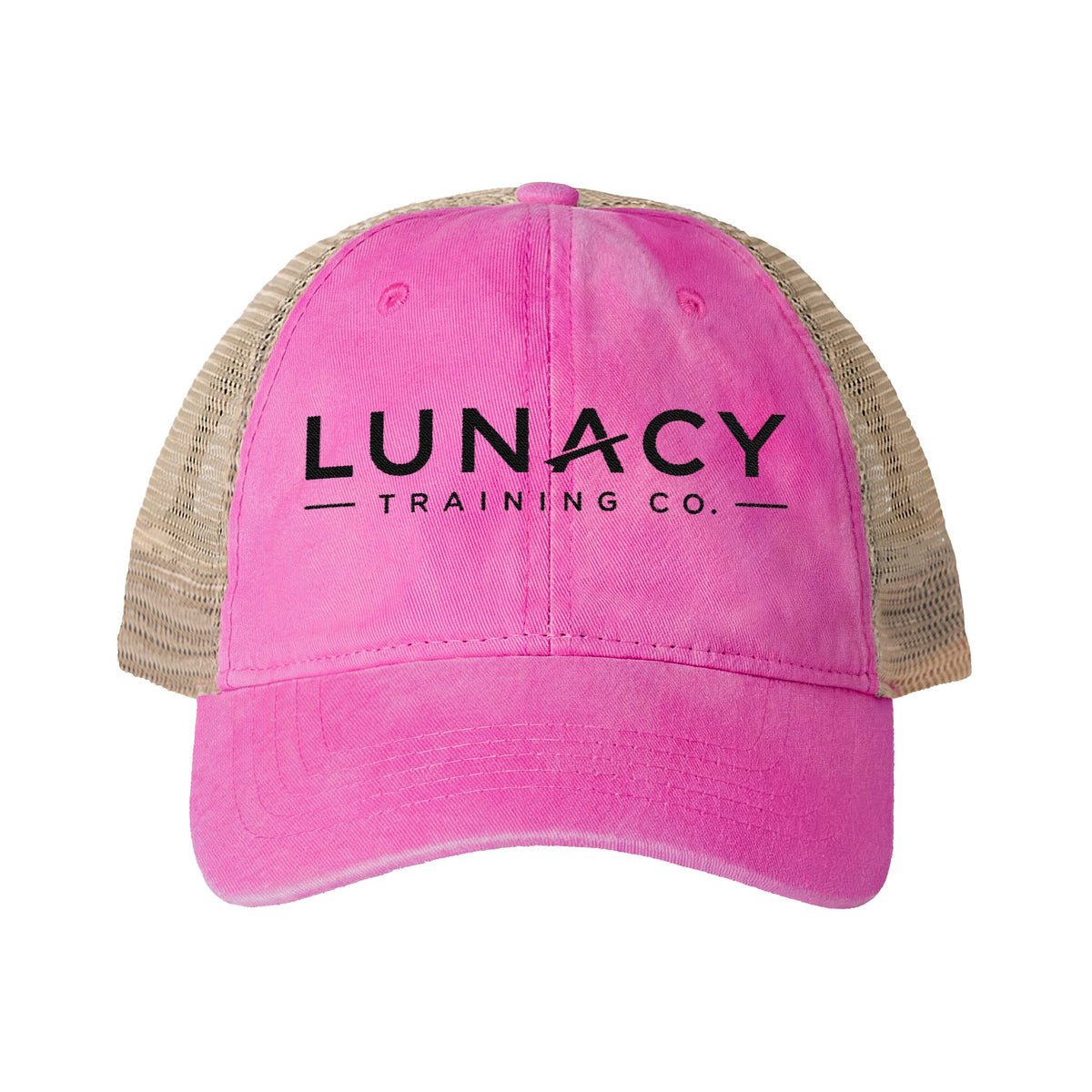 Washed Mesh-Back Ponytail Hat with Black LUNACY embroidery