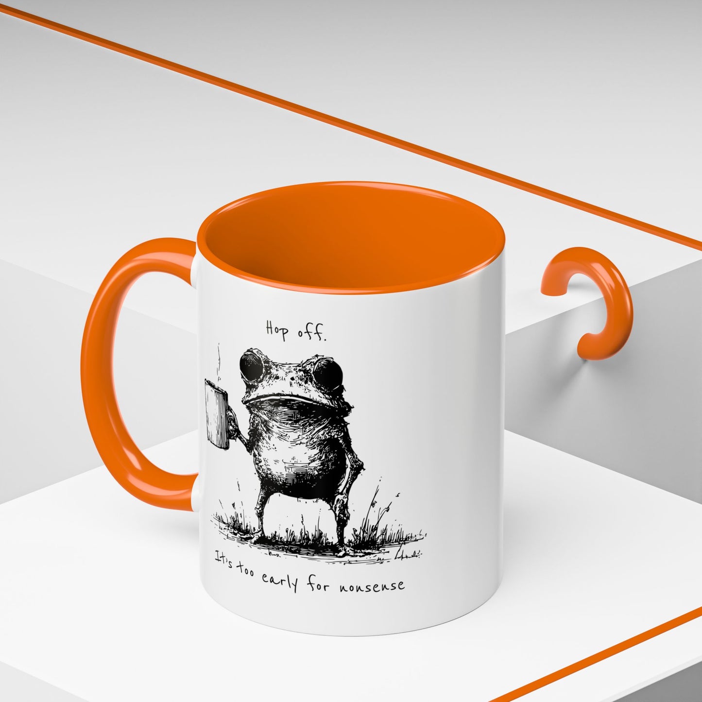 Funny Frog Coffee Mug — "Hop Off. It's Too Early for Nonsense"