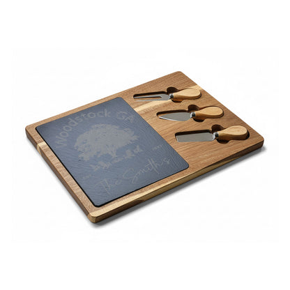 Woodstock Personalized Bamboo Board with Slate Inlay & Cheese Knives