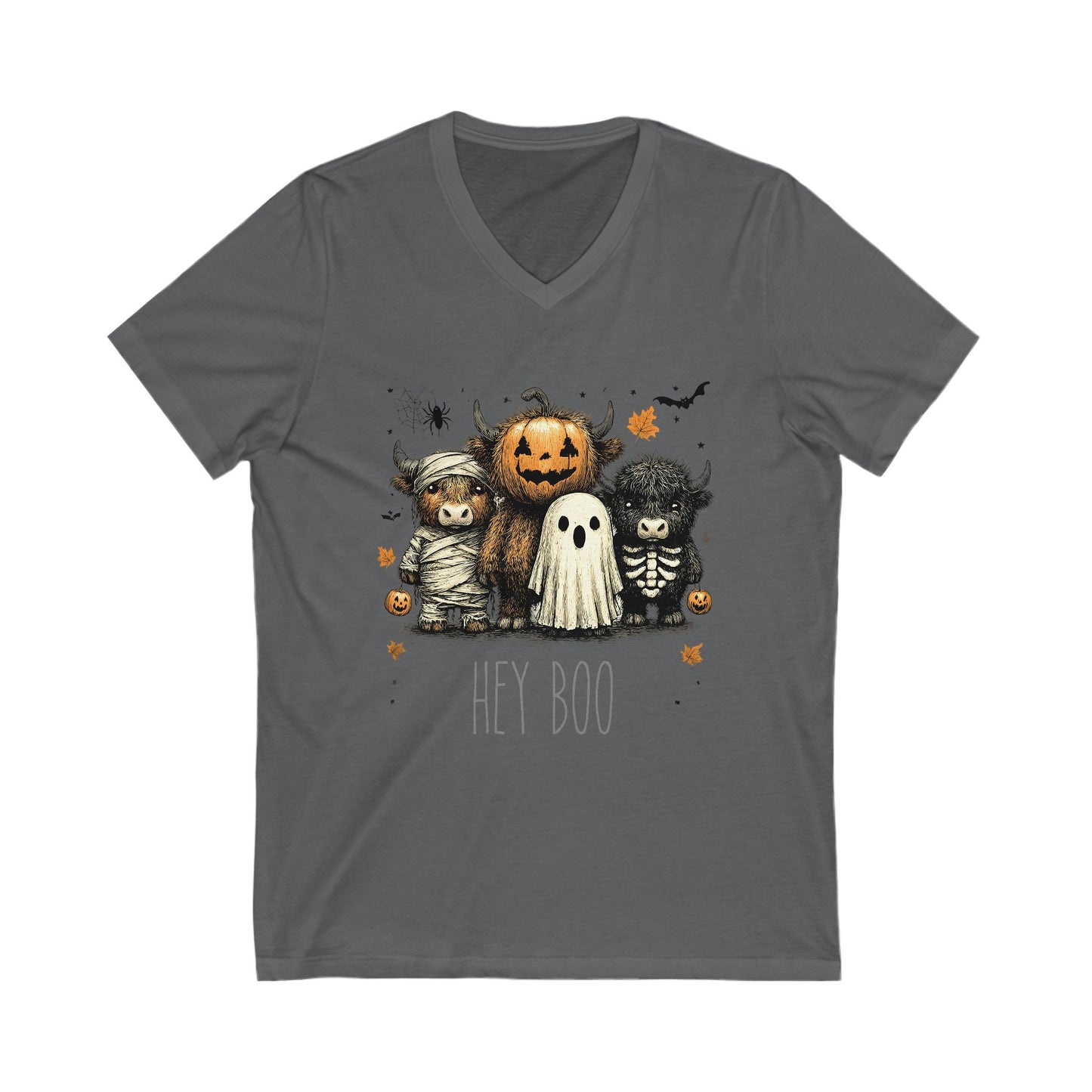 Cute Halloween Cow 'Hey Boo' V-Neck Tee, Halloween Shirt, Halloween Costume, Cow Lover Gift, Hey Boo V Neck, Halloween Party Outfit