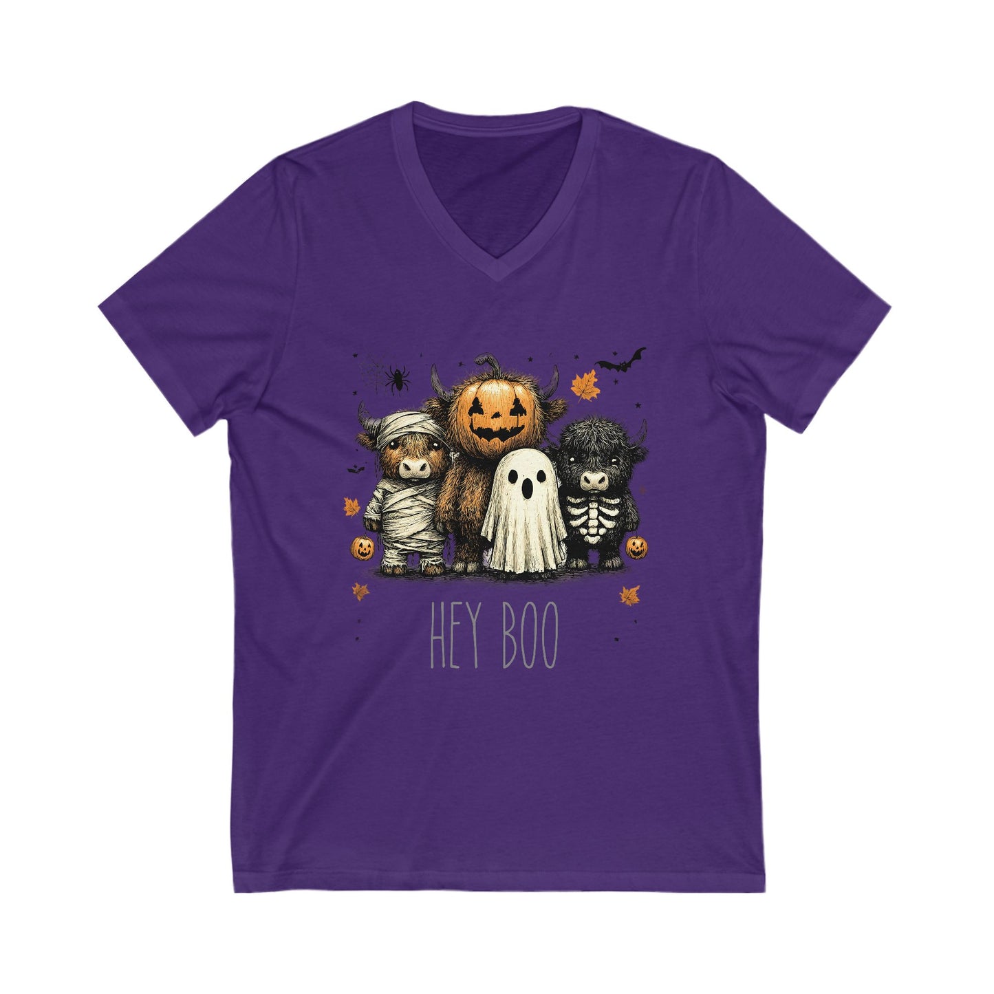 Cute Halloween Cow 'Hey Boo' V-Neck Tee, Halloween Shirt, Halloween Costume, Cow Lover Gift, Hey Boo V Neck, Halloween Party Outfit