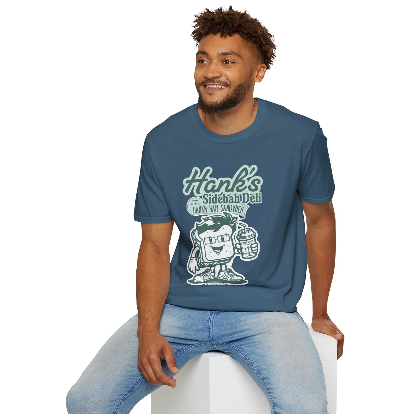 Hank's Sidebah Deli, Karen Read Trial Humor Unisex Softstyle Tee