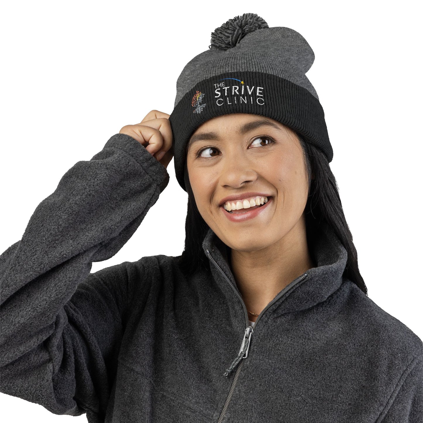 Embroidered Pom-Pom Knit Cap — The Strive Clinic Logo Beanie
