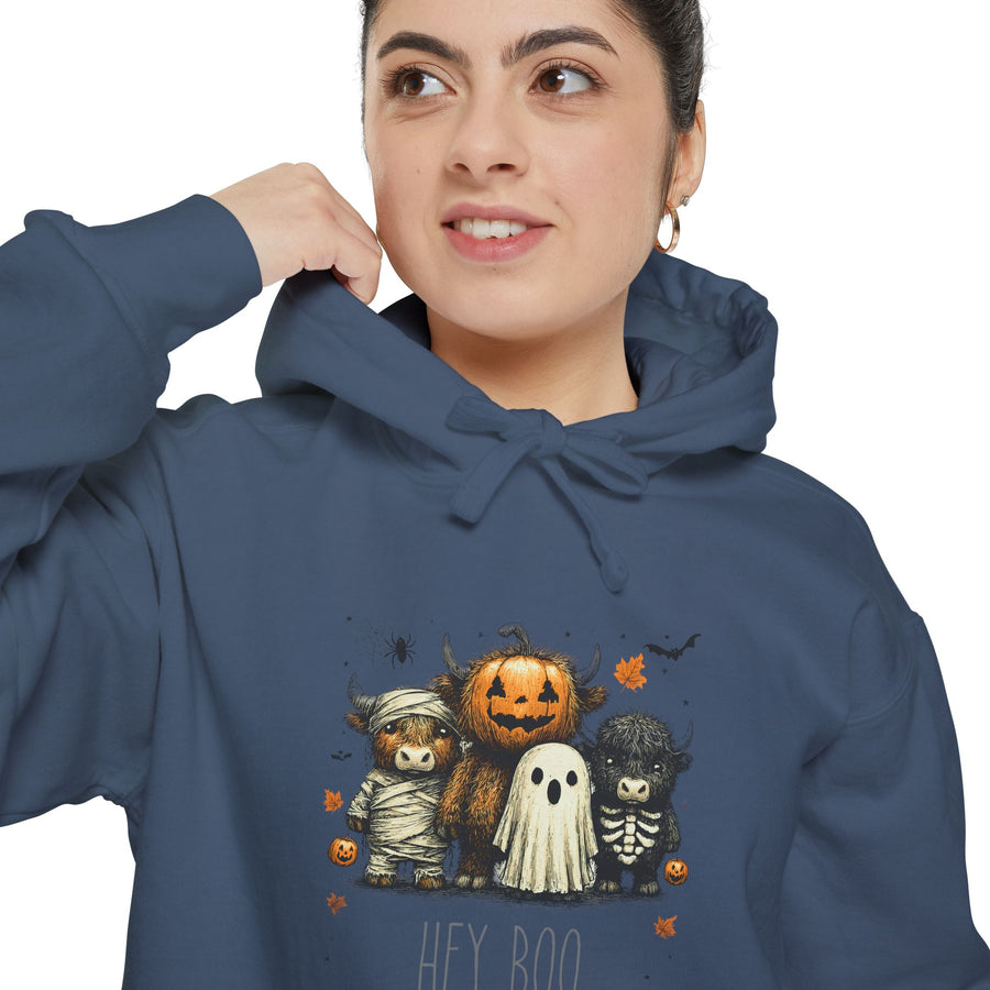 Highland Cow Halloween Hoodie, Comfort Colors 1567 Unisex Garment-Dyed Sweatshirt, Cute Costume Cow, Cozy Fall Hoodie