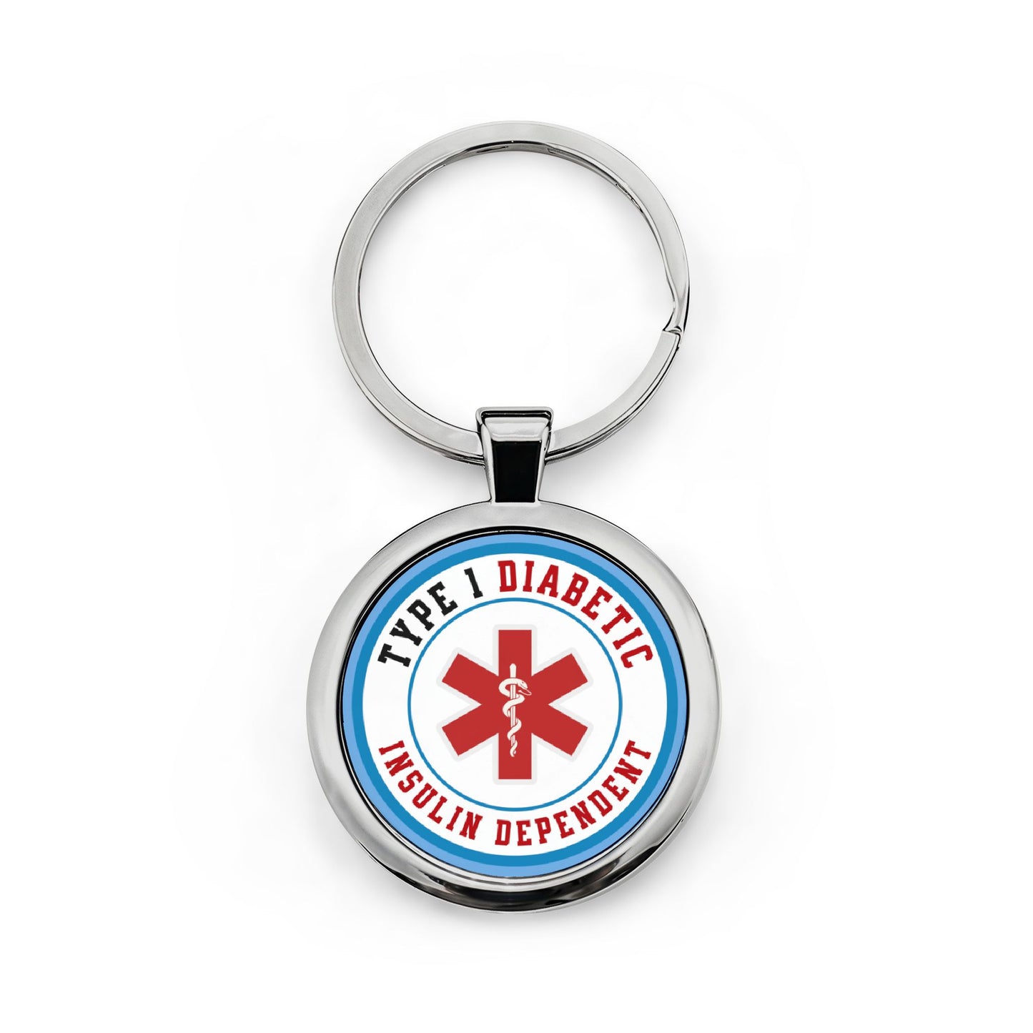 Type 1 Diabetic Medical Alert Keychain — Round Stainless Steel
