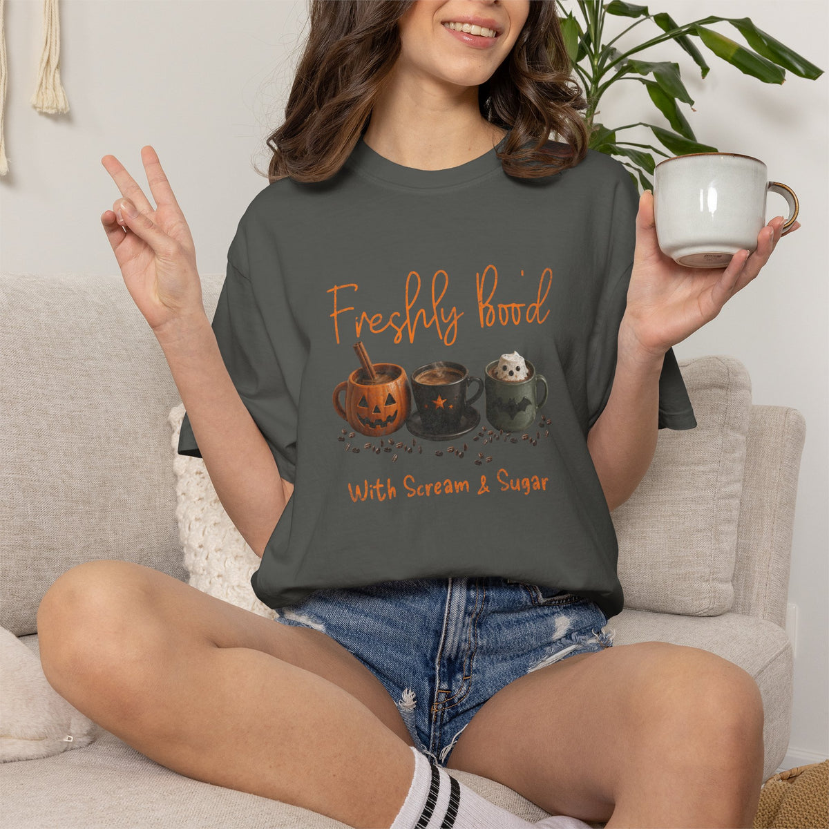 Freshly Brewed Scream & Sugar Coffee Halloween T-Shirt