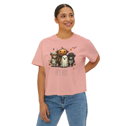 Cute Halloween Cow 'Hey Boo' Comfort Colors 3023CL Shirt, Women's Boxy Tee, Halloween Costume, Fall Outfit, Funny Animal Top, Graphic Tee