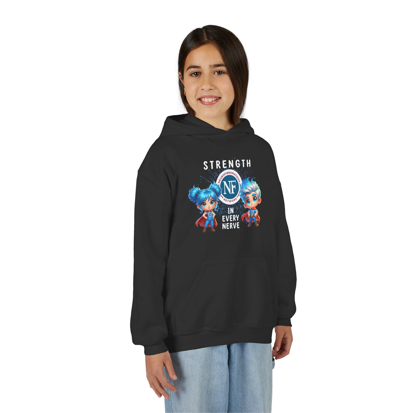 "Strength in Every Nerve" Cartoon Kids Hooded Sweatshirt