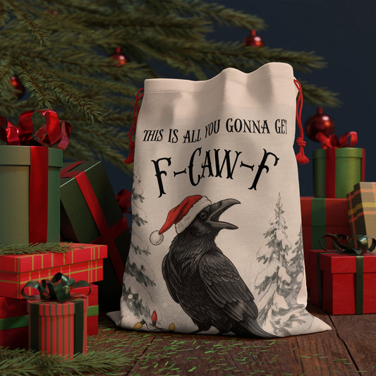 Santa Raven Illustration Gift Bag | Holiday Crow with Santa Hat & Lights