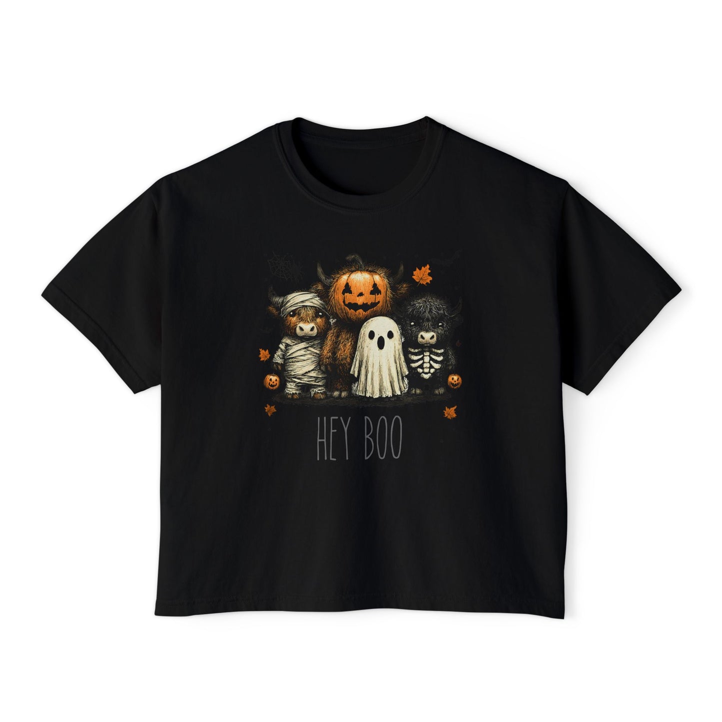 Cute Halloween Cow 'Hey Boo' Comfort Colors 3023CL Shirt, Women's Boxy Tee, Halloween Costume, Fall Outfit, Funny Animal Top, Graphic Tee
