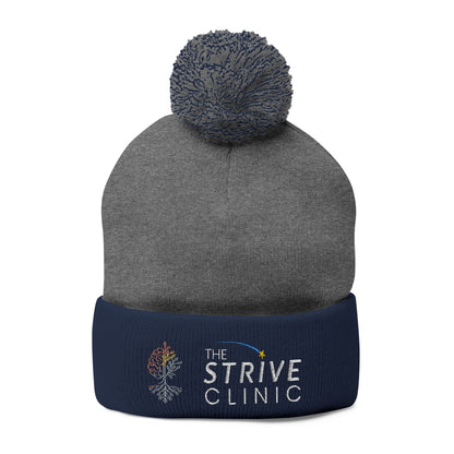 Embroidered Pom-Pom Knit Cap — The Strive Clinic Logo Beanie