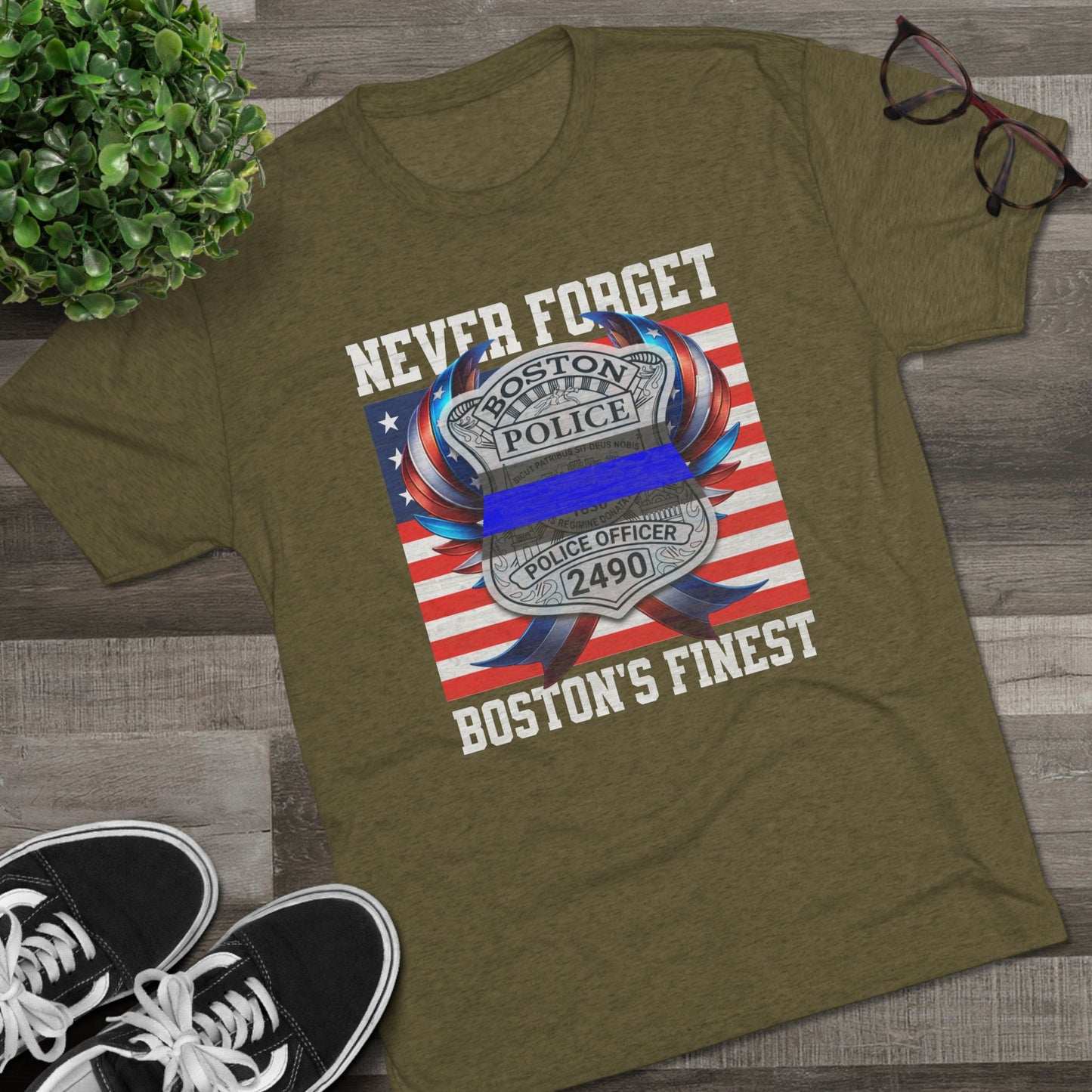 Justice for John OKeefe Tri-Blend Crew Tee, Free Karen Read Shirt, Boston Police Shield Tshirt, Badge 2490 Support Badge Design