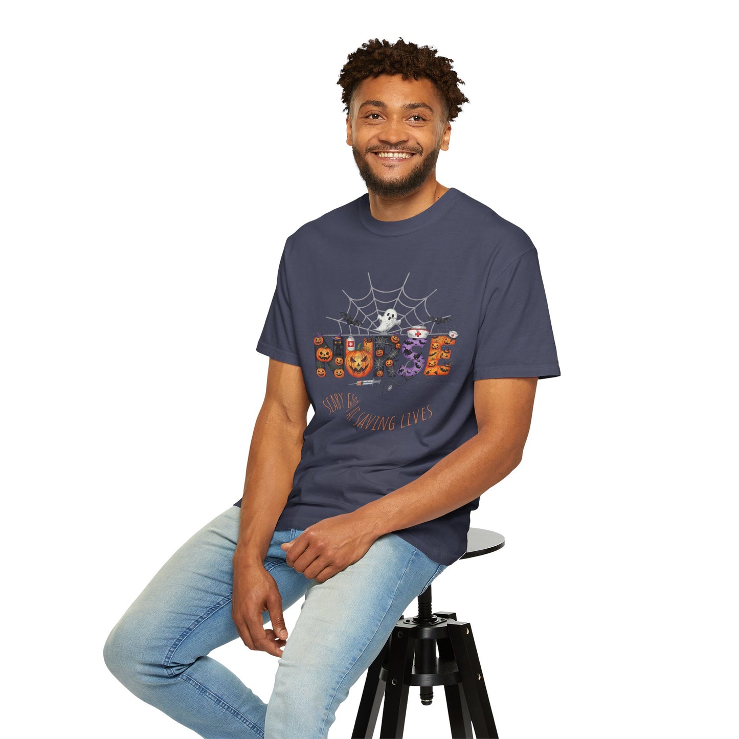 Halloween Nurse RN Garment Dyed Tee