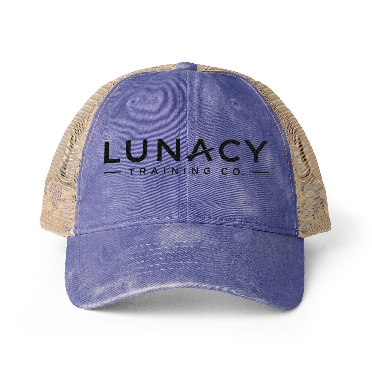 Washed Mesh-Back Ponytail Hat with Black LUNACY embroidery