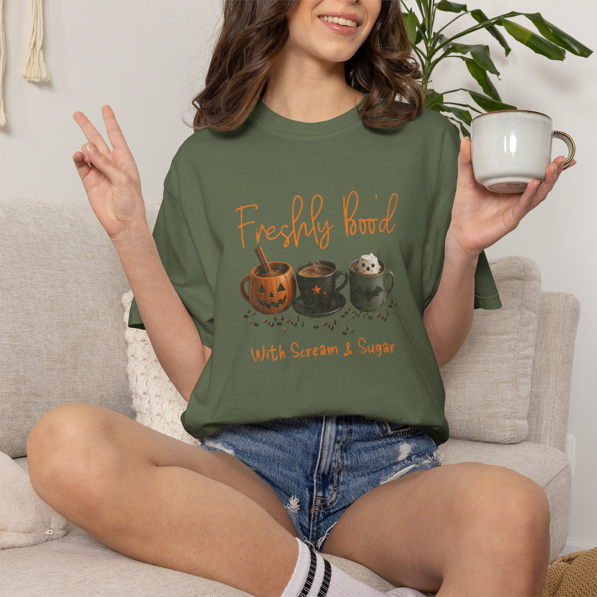 Freshly Brewed Scream & Sugar Coffee Halloween T-Shirt