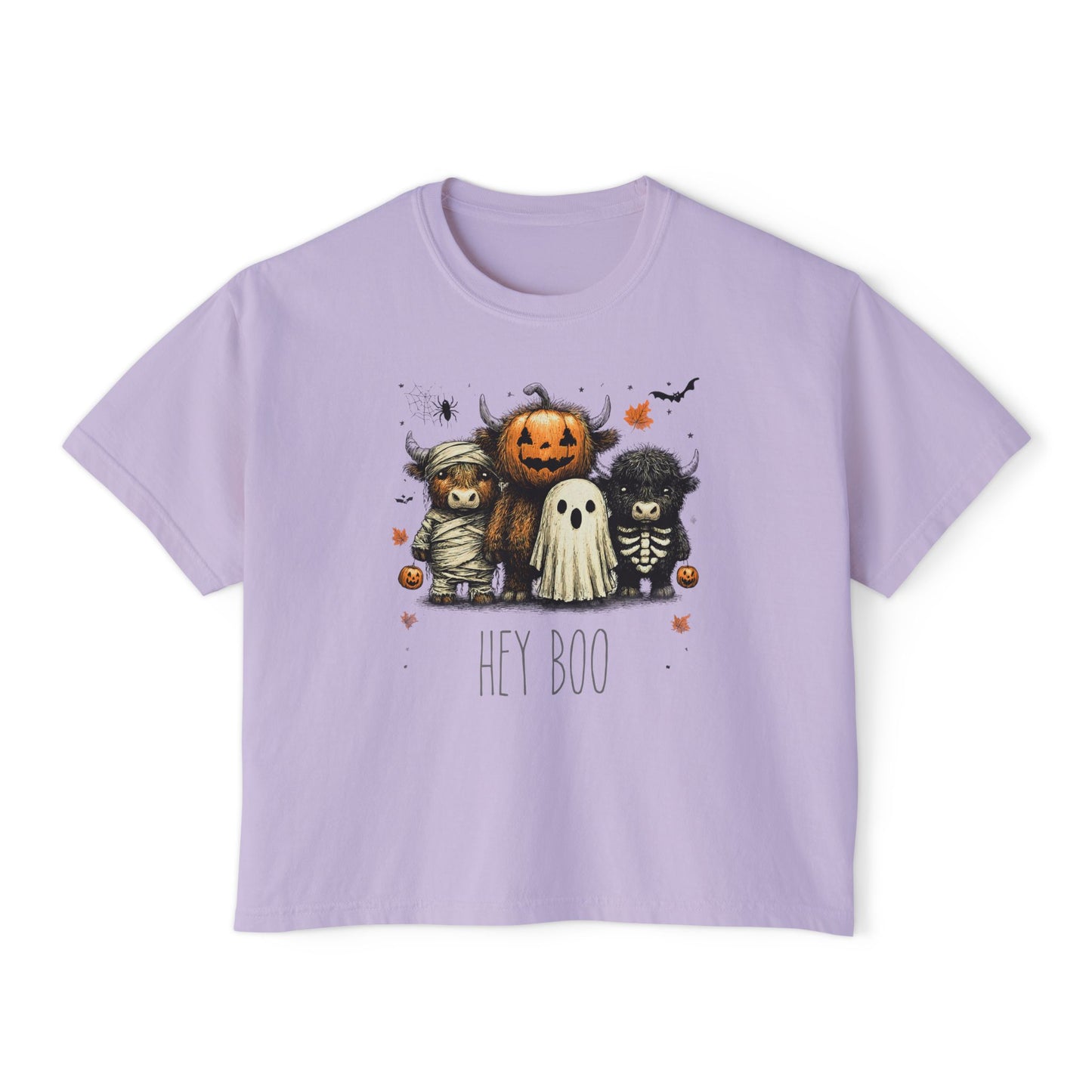 Cute Halloween Cow 'Hey Boo' Comfort Colors 3023CL Shirt, Women's Boxy Tee, Halloween Costume, Fall Outfit, Funny Animal Top, Graphic Tee