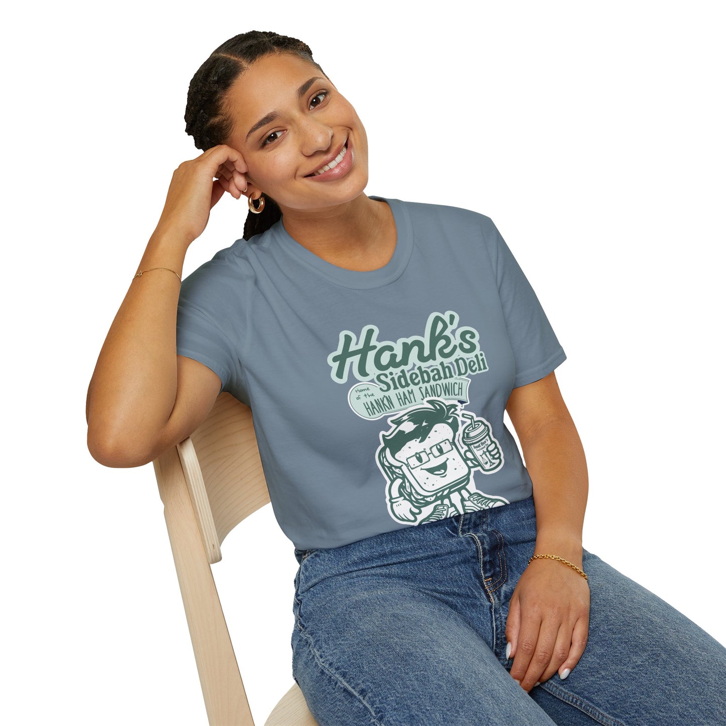Hank's Sidebah Deli, Karen Read Trial Humor Unisex Softstyle Tee