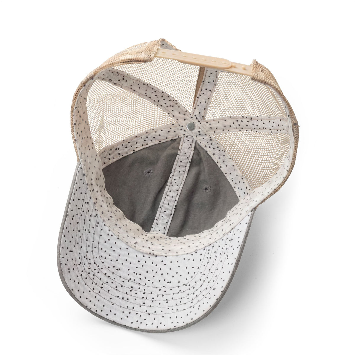 Washed Mesh-Back Ponytail Hat with white LUNACY embroidery