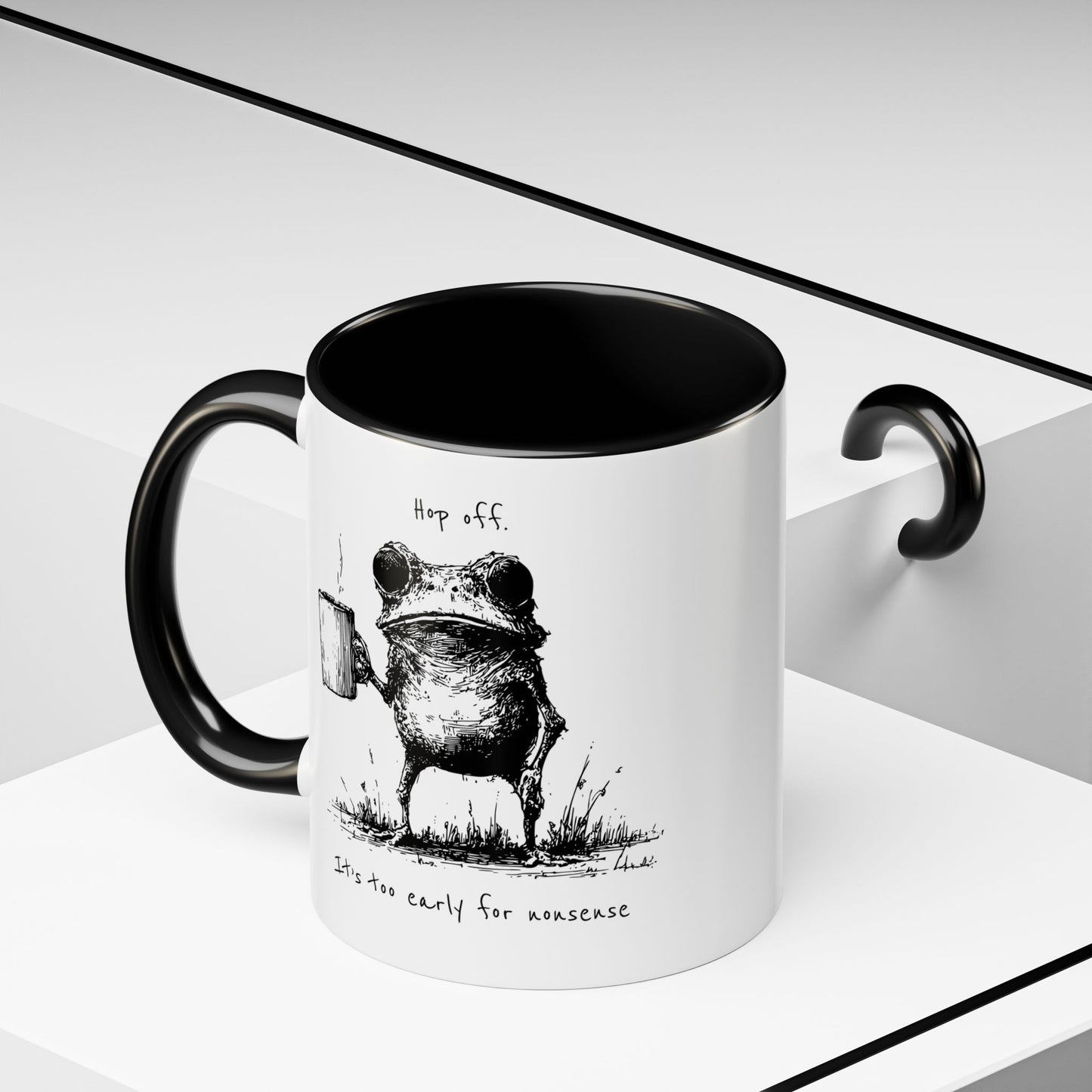 Funny Frog Coffee Mug — "Hop Off. It's Too Early for Nonsense"