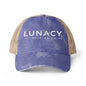 Washed Mesh-Back Ponytail Hat with white LUNACY embroidery