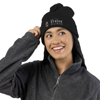 Embroidered Pom-Pom Knit Cap — The Strive Clinic Logo Beanie