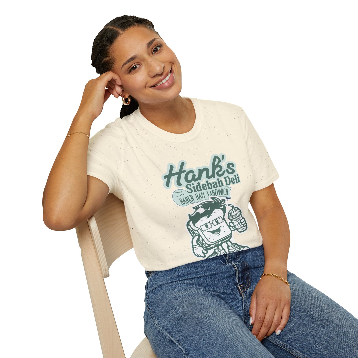 Hank's Sidebah Deli, Karen Read Trial Humor Unisex Softstyle Tee