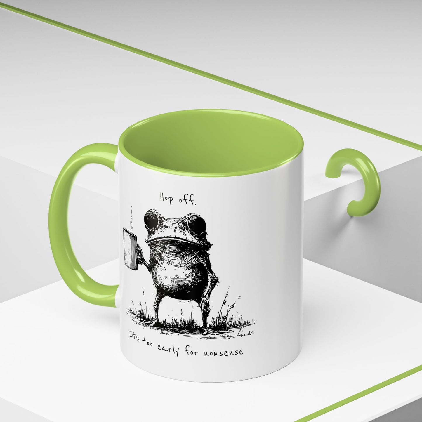 Funny Frog Coffee Mug — "Hop Off. It's Too Early for Nonsense"