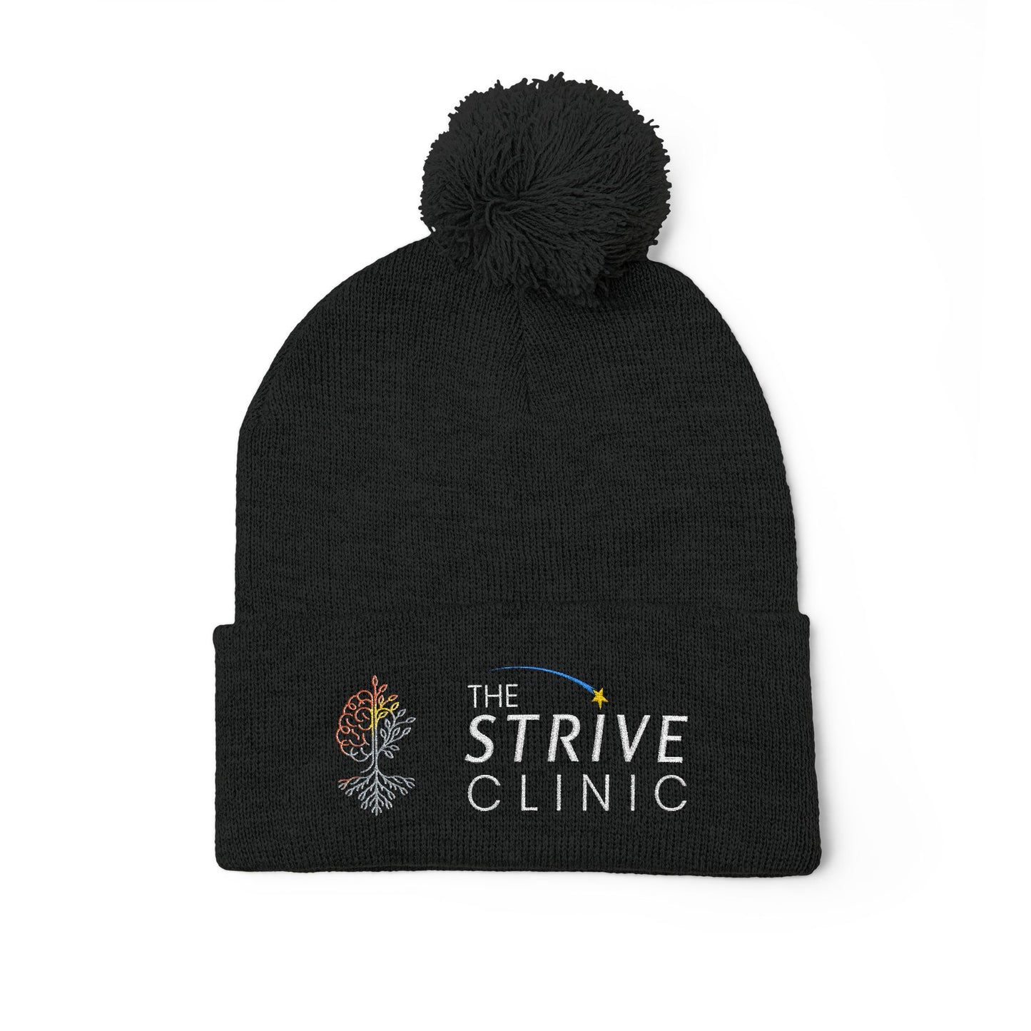Embroidered Pom-Pom Knit Cap — The Strive Clinic Logo Beanie