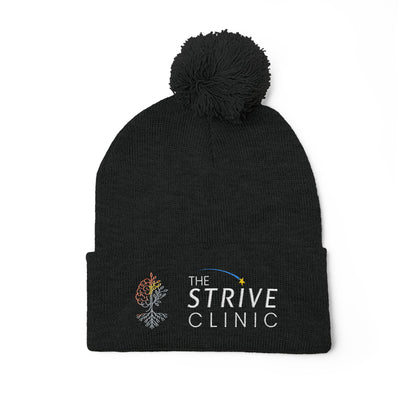 Embroidered Pom-Pom Knit Cap — The Strive Clinic Logo Beanie