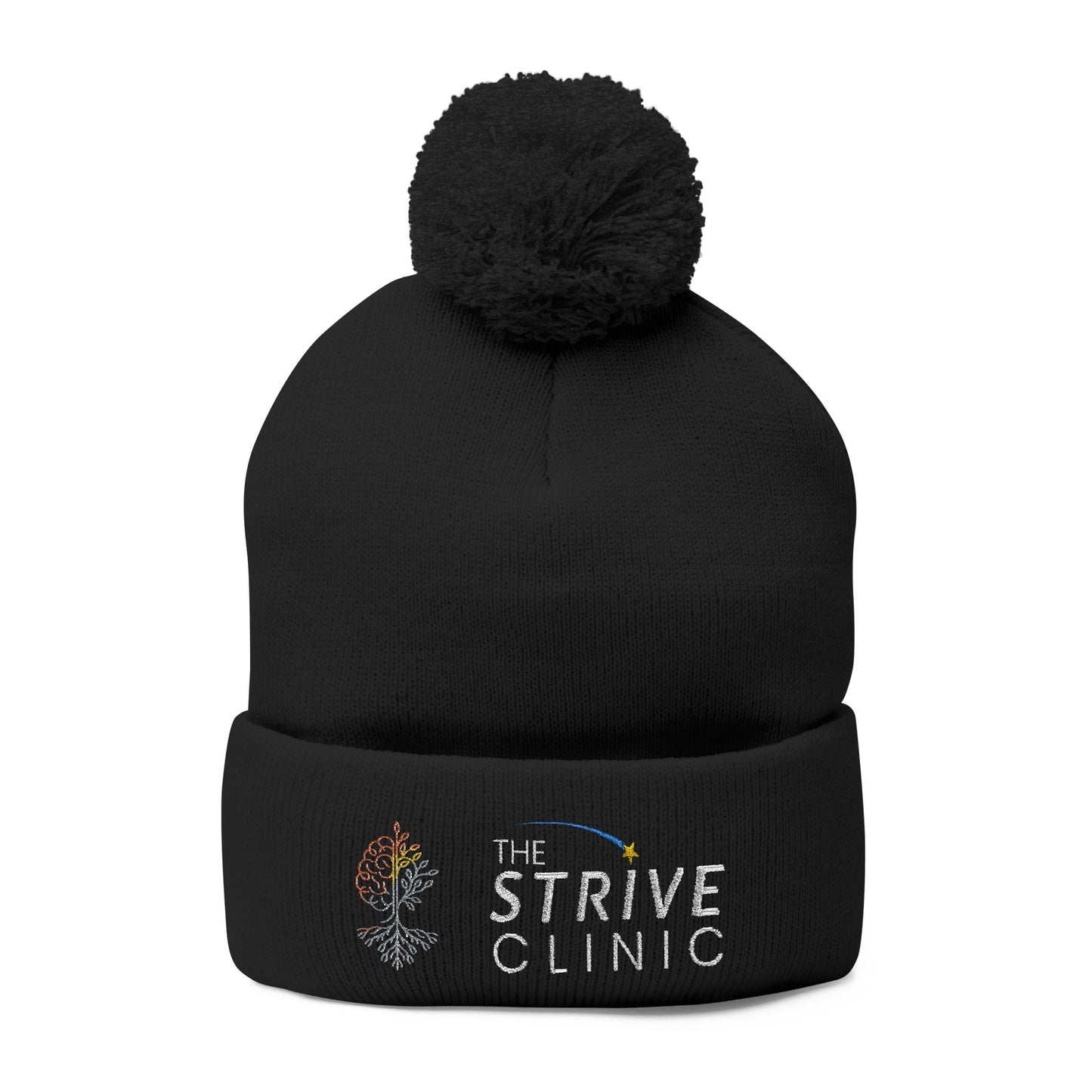 Embroidered Pom-Pom Knit Cap — The Strive Clinic Logo Beanie