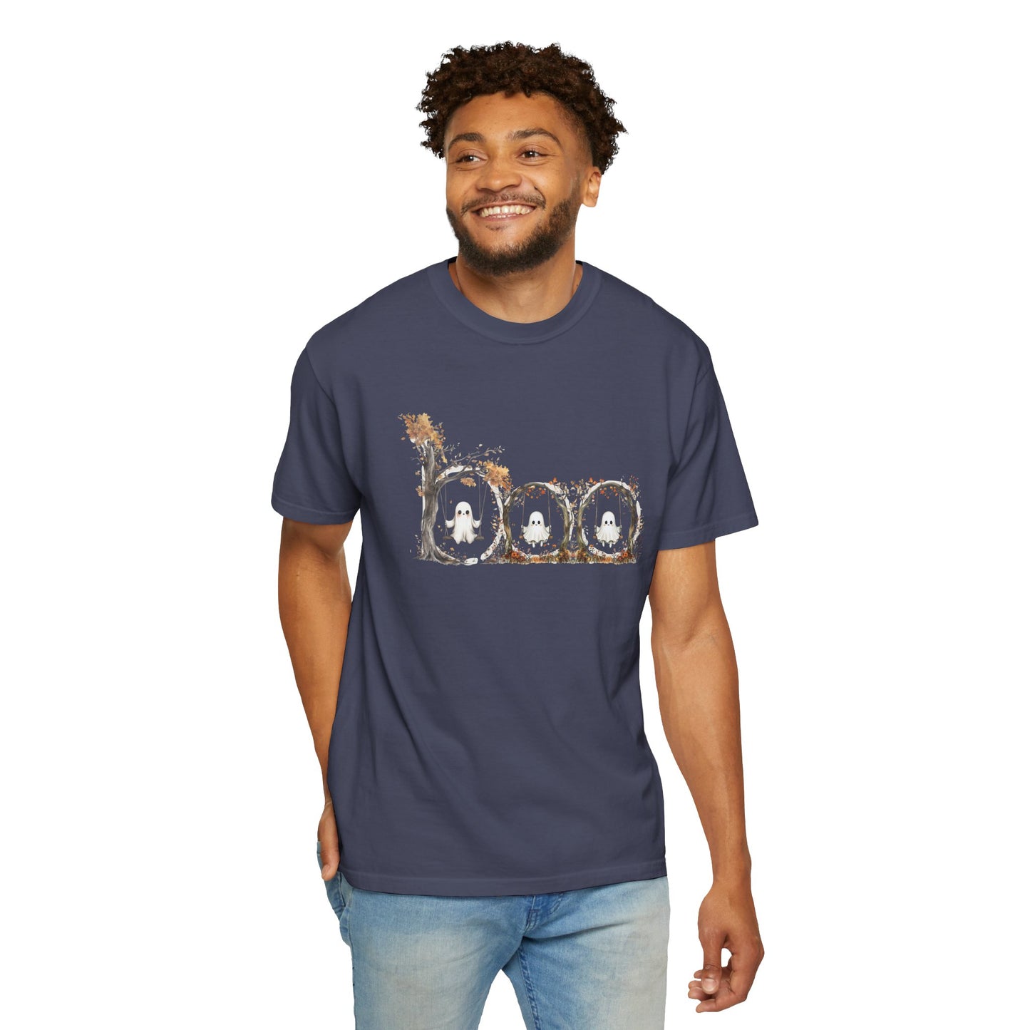 Rustic Unisex Garment-Dyed Boo T-Shirt for Fall