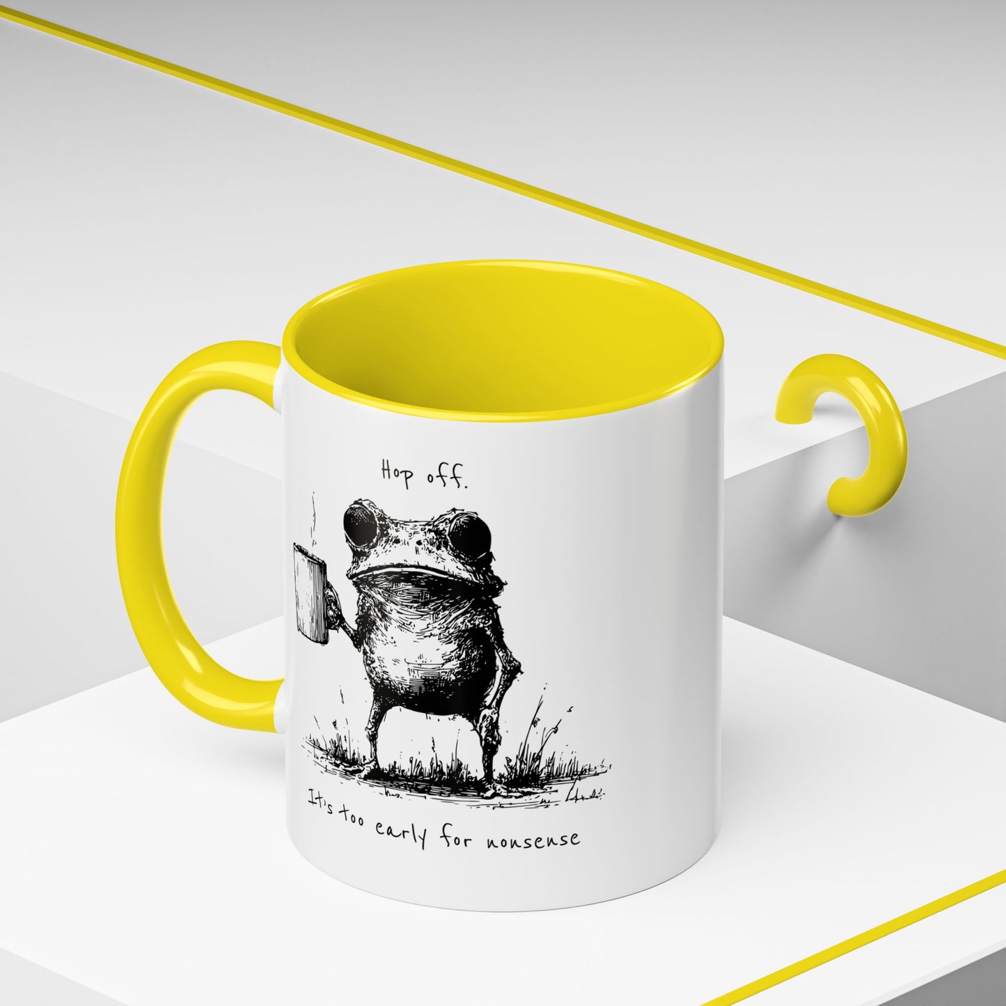Funny Frog Coffee Mug — "Hop Off. It's Too Early for Nonsense"