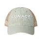 Washed Mesh-Back Ponytail Hat with white LUNACY embroidery