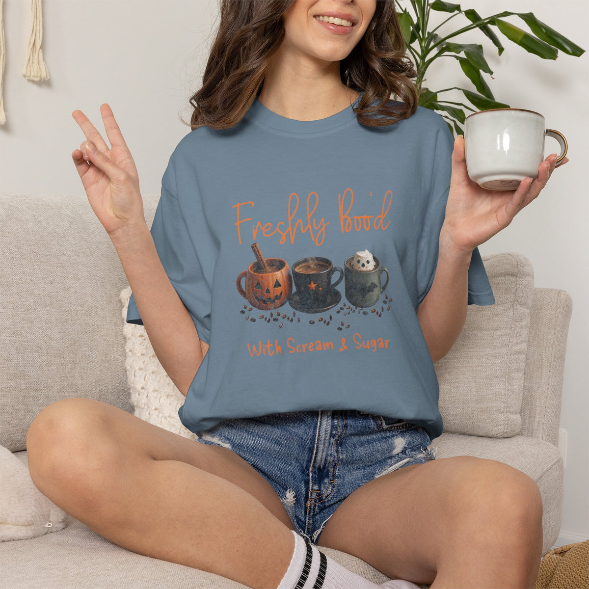 Freshly Brewed Scream & Sugar Coffee Halloween T-Shirt