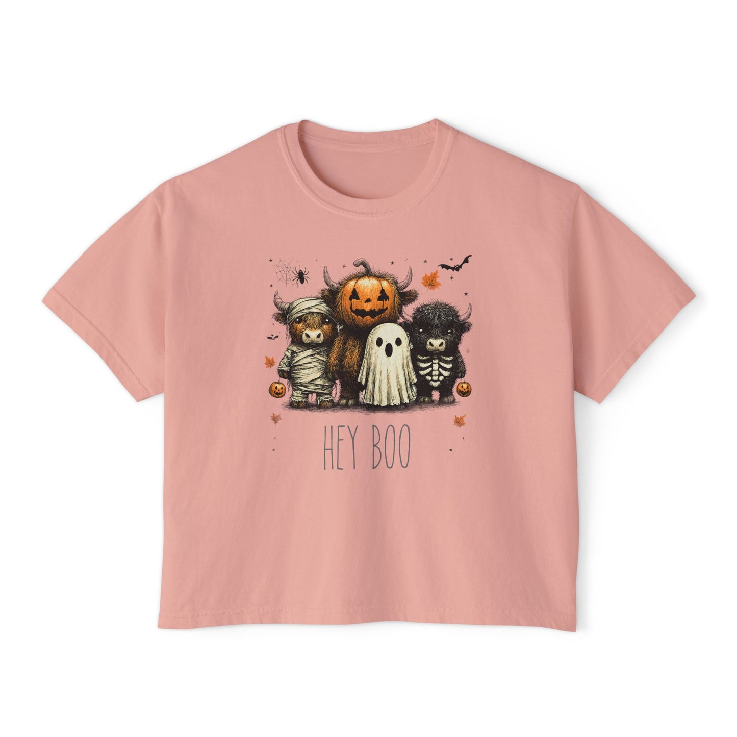 Cute Halloween Cow 'Hey Boo' Comfort Colors 3023CL Shirt, Women's Boxy Tee, Halloween Costume, Fall Outfit, Funny Animal Top, Graphic Tee