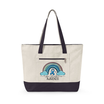 T1D Awareness Rainbow Zippered Canvas Tote