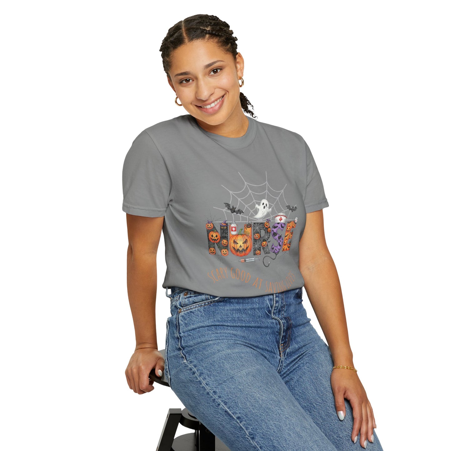 Halloween Nurse RN Garment Dyed Tee