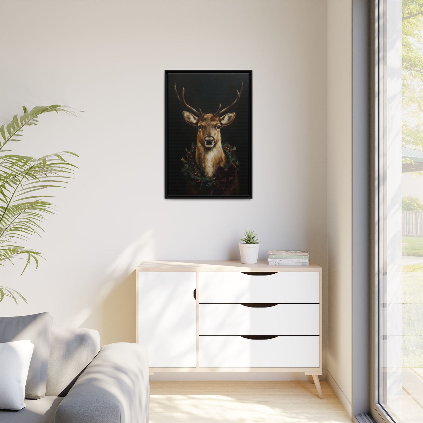 Framed Deer and Wreath Canvas Print